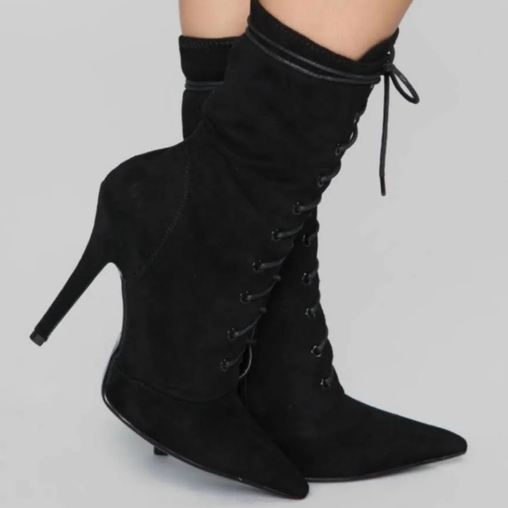 Fashion Nova Shoes | Fashion Nova Lace Up Bootie | Color: Black 